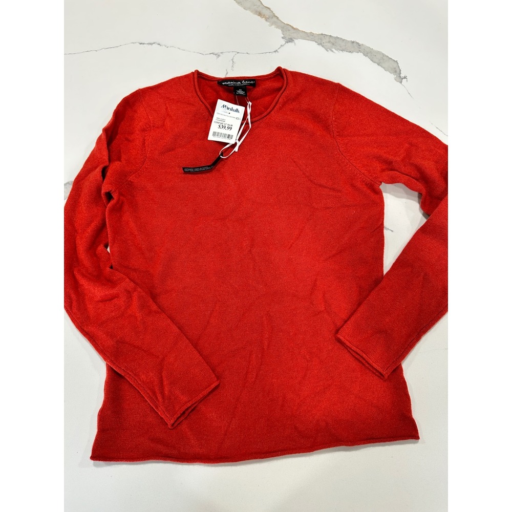 Marina Luna Red 100% Cashmere Crewneck Sweater Womens Medium 2-Ply Knit NWT